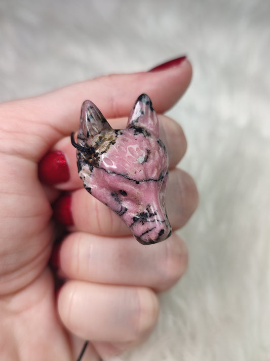 Colgante lobo - Kitsune en rodonita