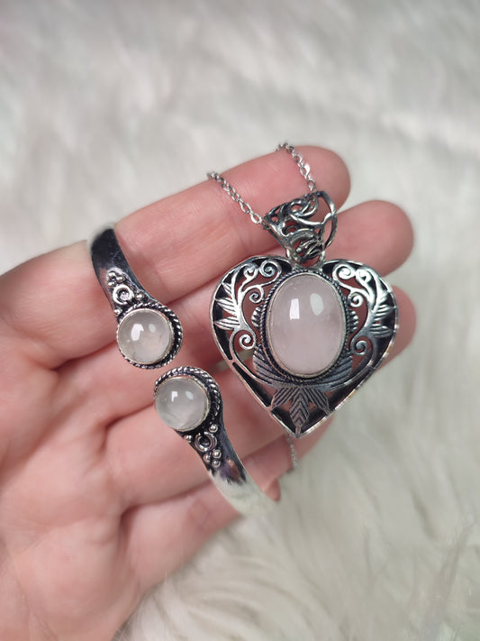 Conjunto baño plata cuarzo rosa n° 14