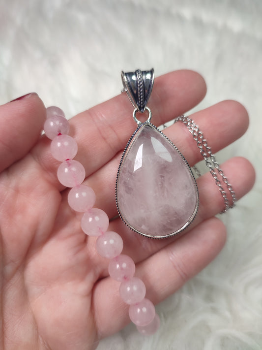 Conjunto baño plata cuarzo rosa n° 13