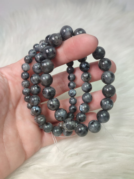 Pulsera larvikita elástica esferas - 10 mm