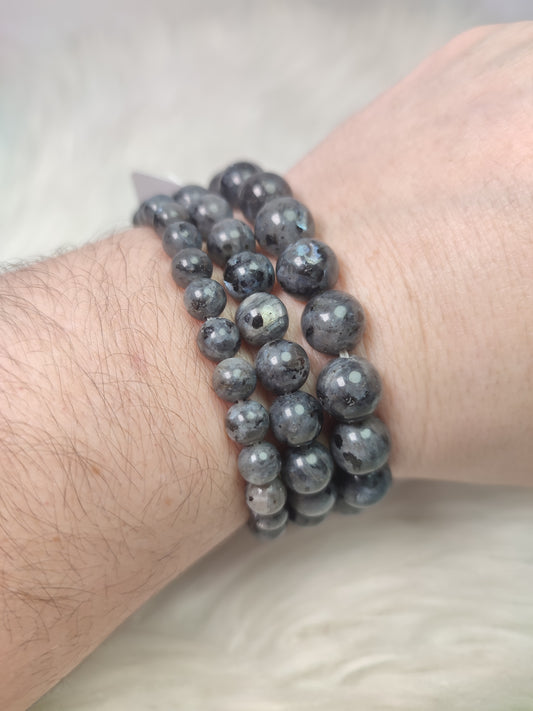 Pulsera larvikita elástica esferas - 10 mm