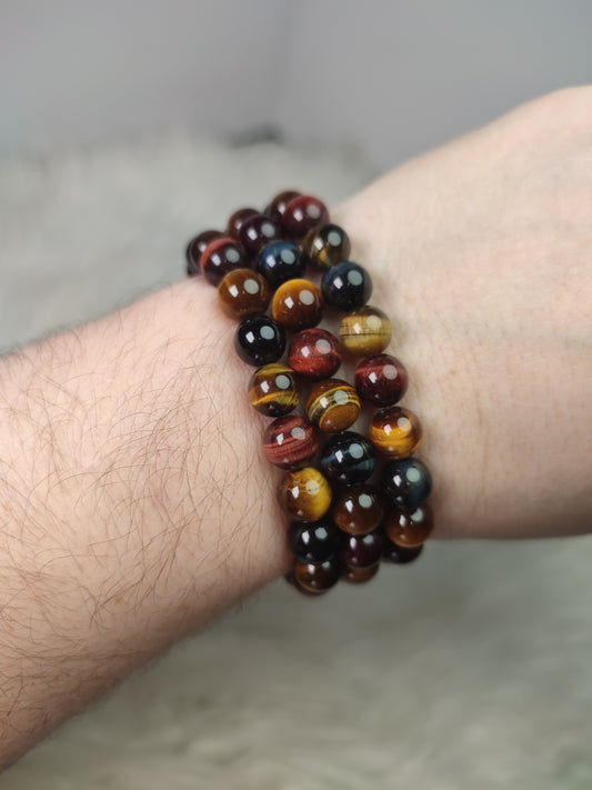 Pulsera ojo mix ( ojo de tigre buey y halcón ) 8 mm