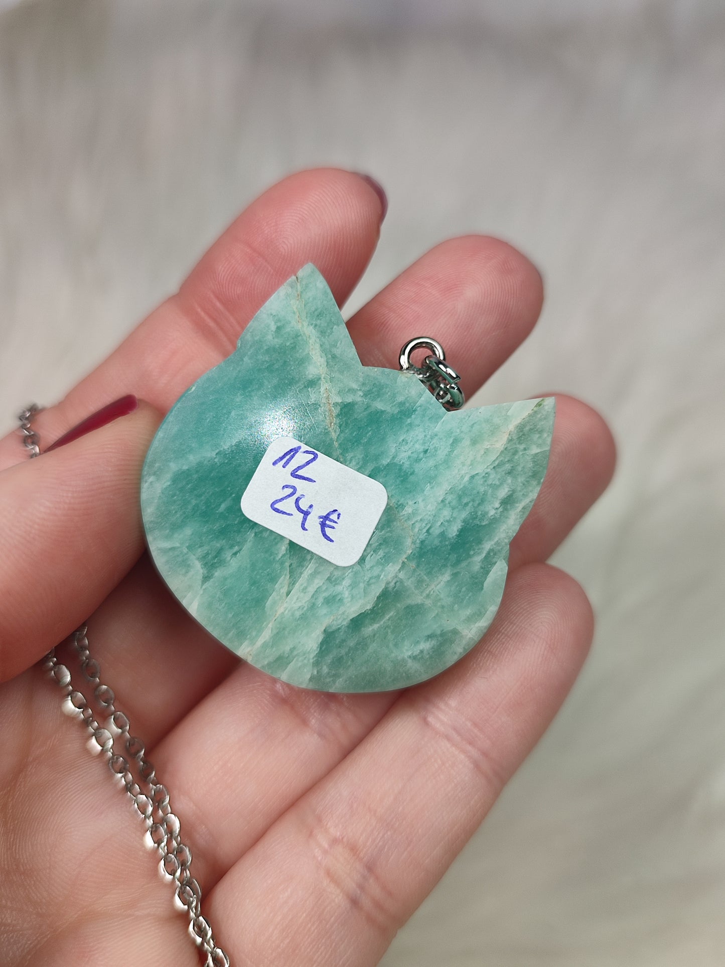 Colgante gato en acero con amazonita n°12