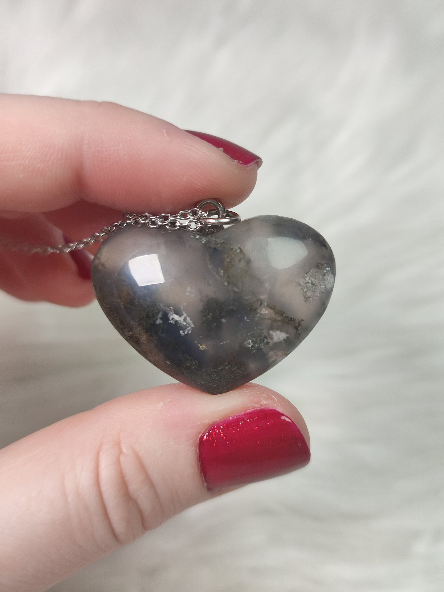 Colgante acero con corazón ágata musgo n° 249