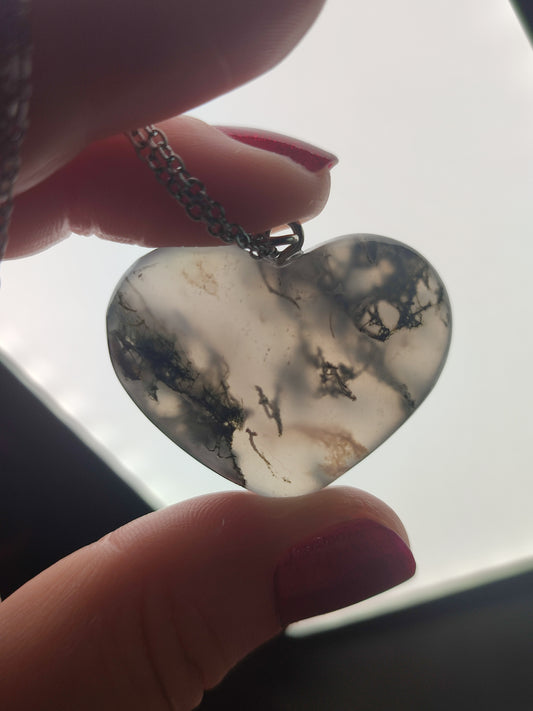 Colgante acero con corazón ágata musgo n° 261