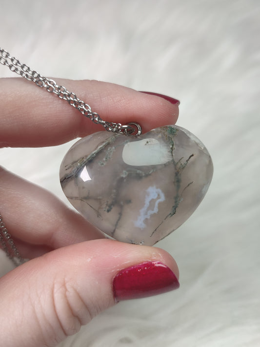 Colgante acero con corazón ágata musgo n° 237