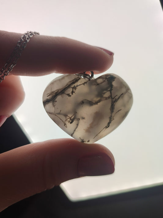 Colgante acero con corazón ágata musgo n° 237