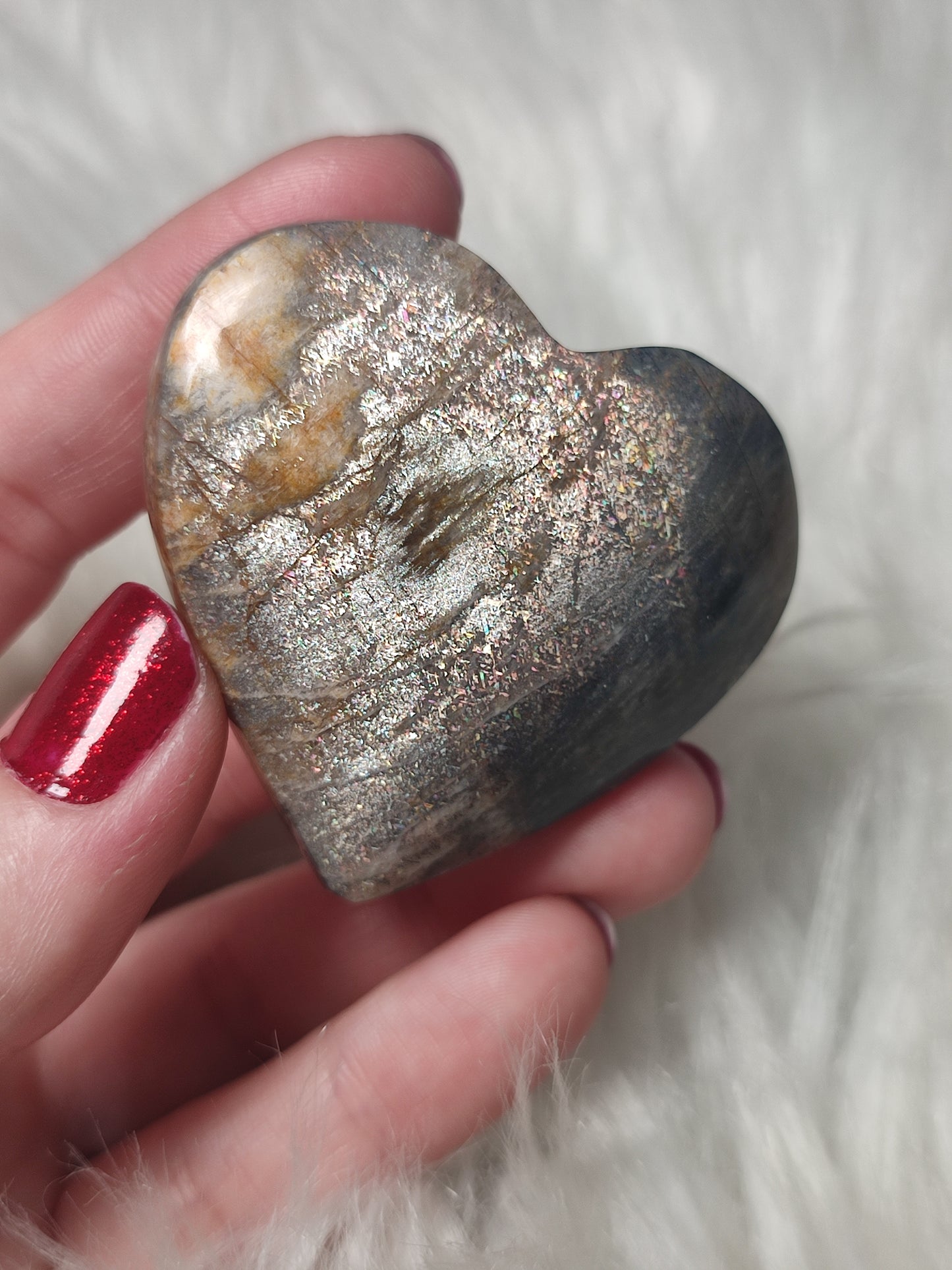 Corazón piedra luna negra latticce - Alta calidad