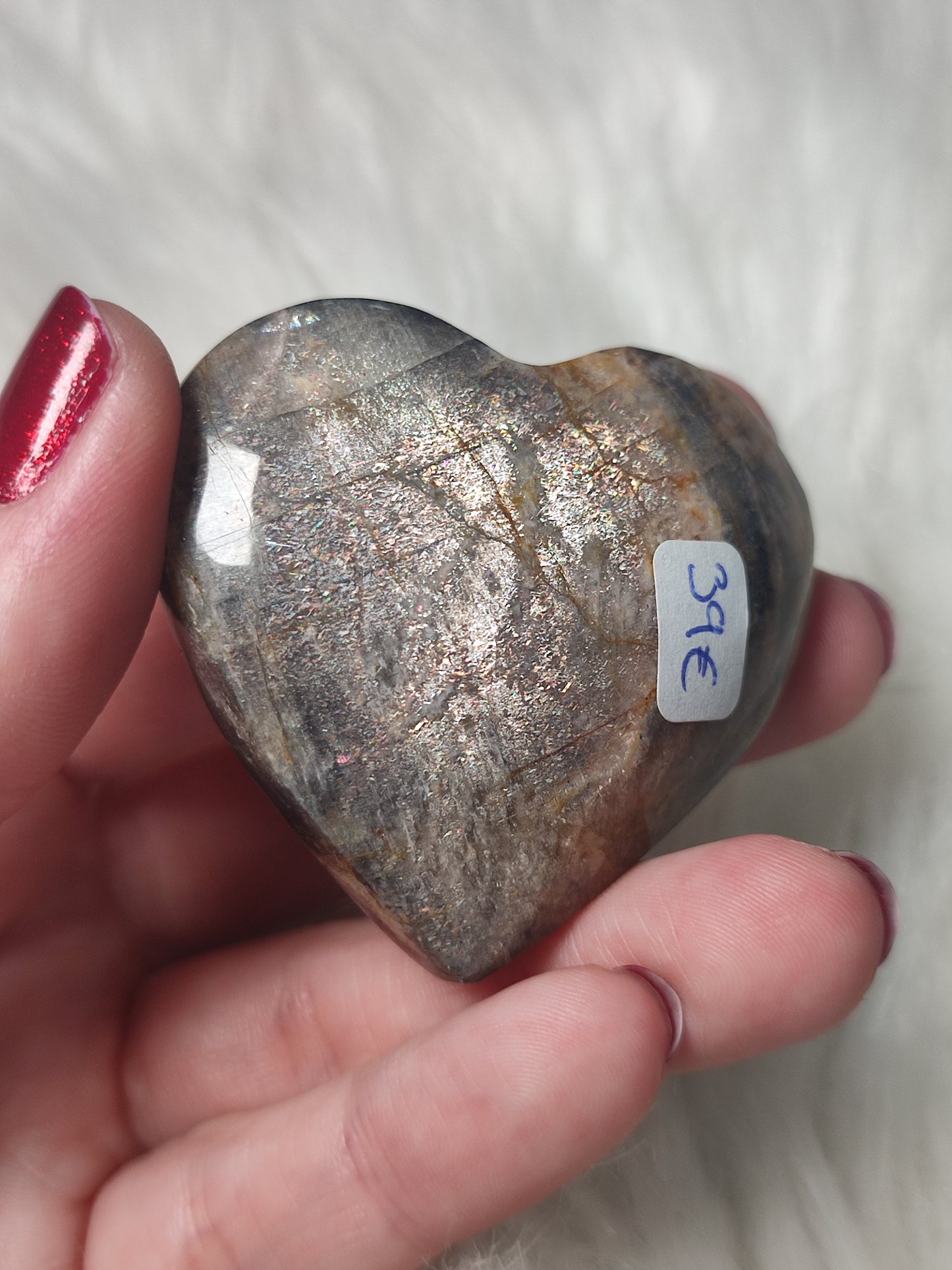 Corazón piedra luna negra latticce - Alta calidad