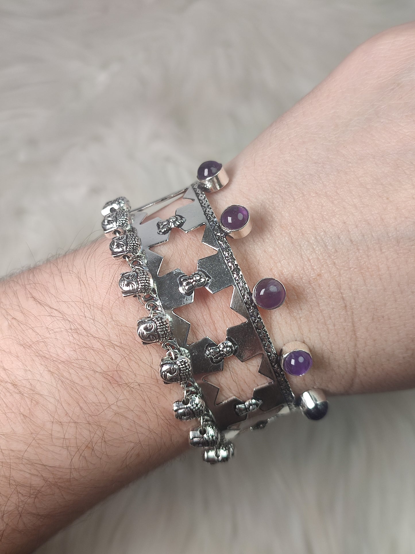 Brazalete baño de plata con amatista - Buda
