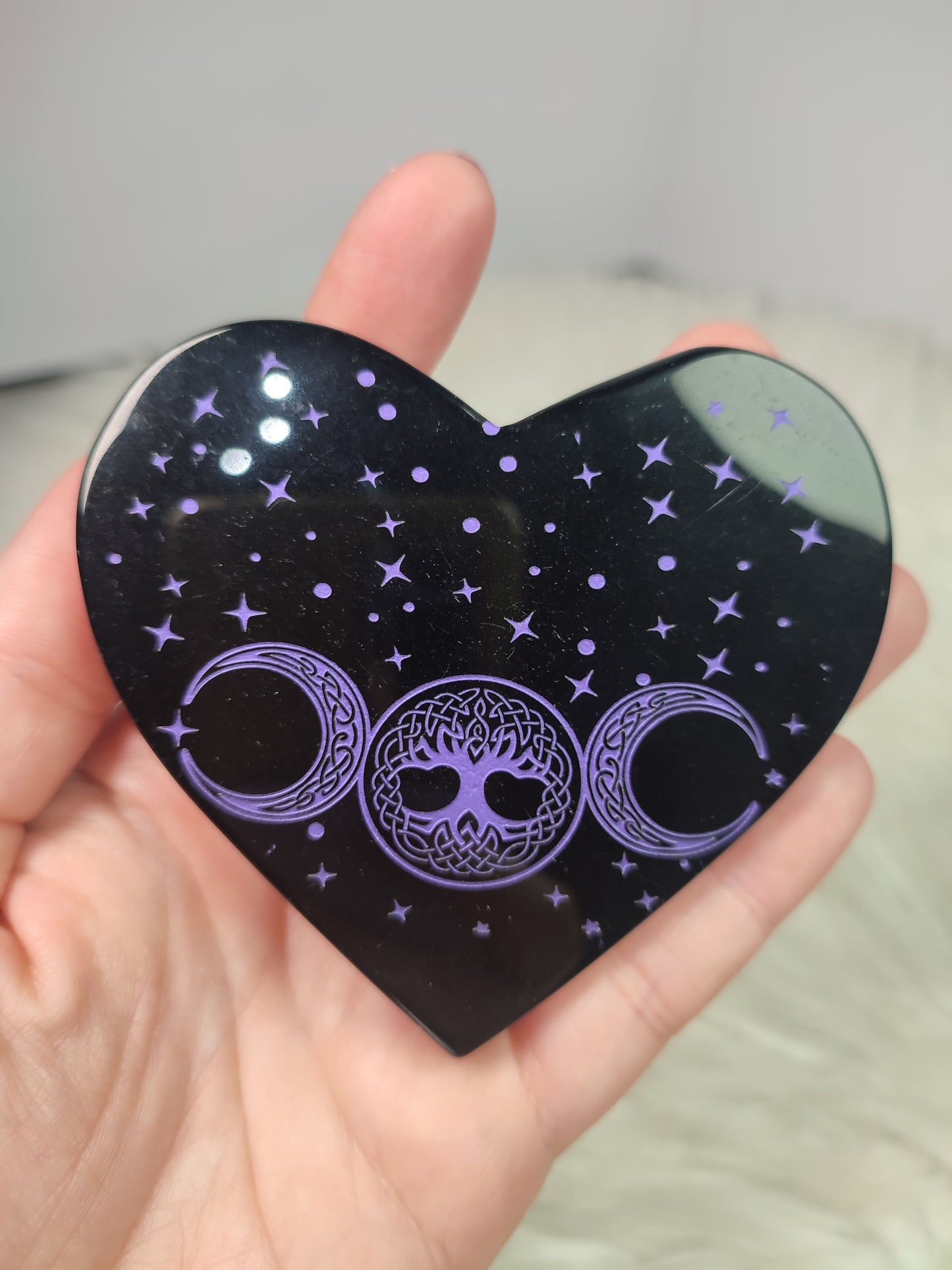 Corazón Obsidiana negra con diseño triple Luna n° 516