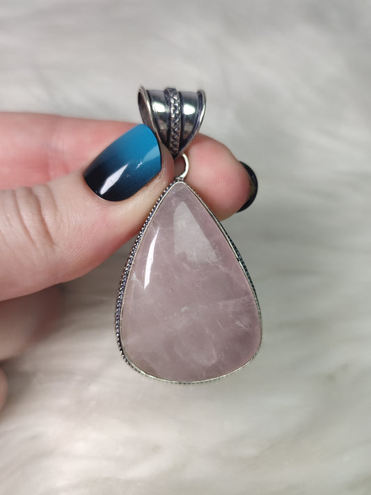 Colgante baño de plata con cuarzo rosa - n° 45