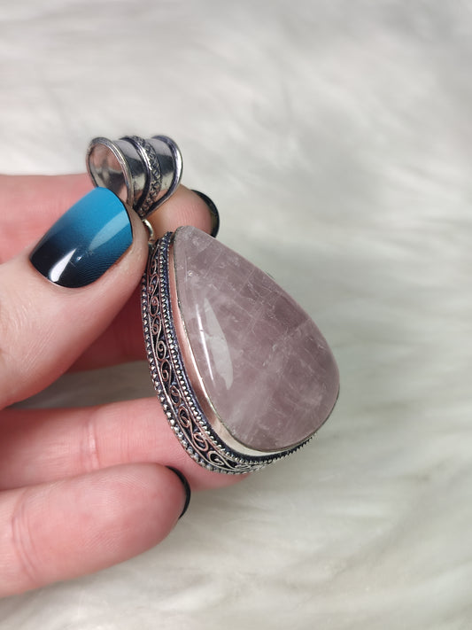 Colgante baño de plata con cuarzo rosa - n° 45