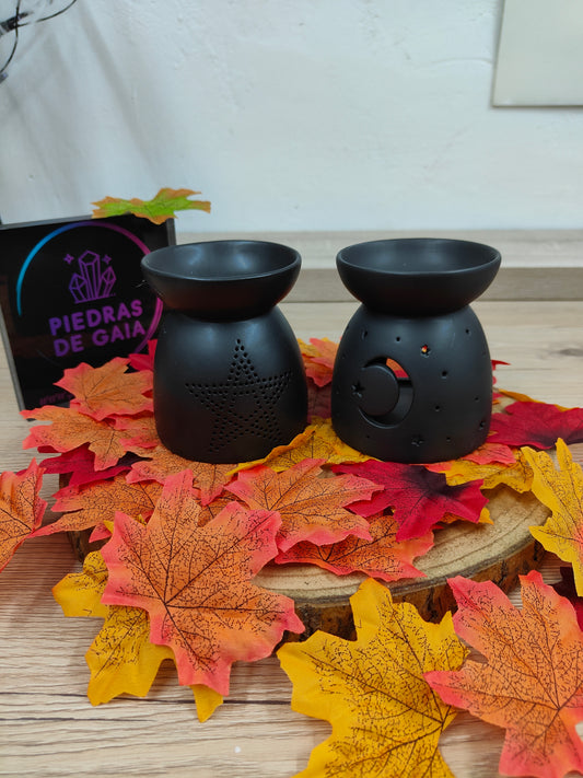Quemador De Cerámica Negro - Dos Modelos Pentagrama o Luna