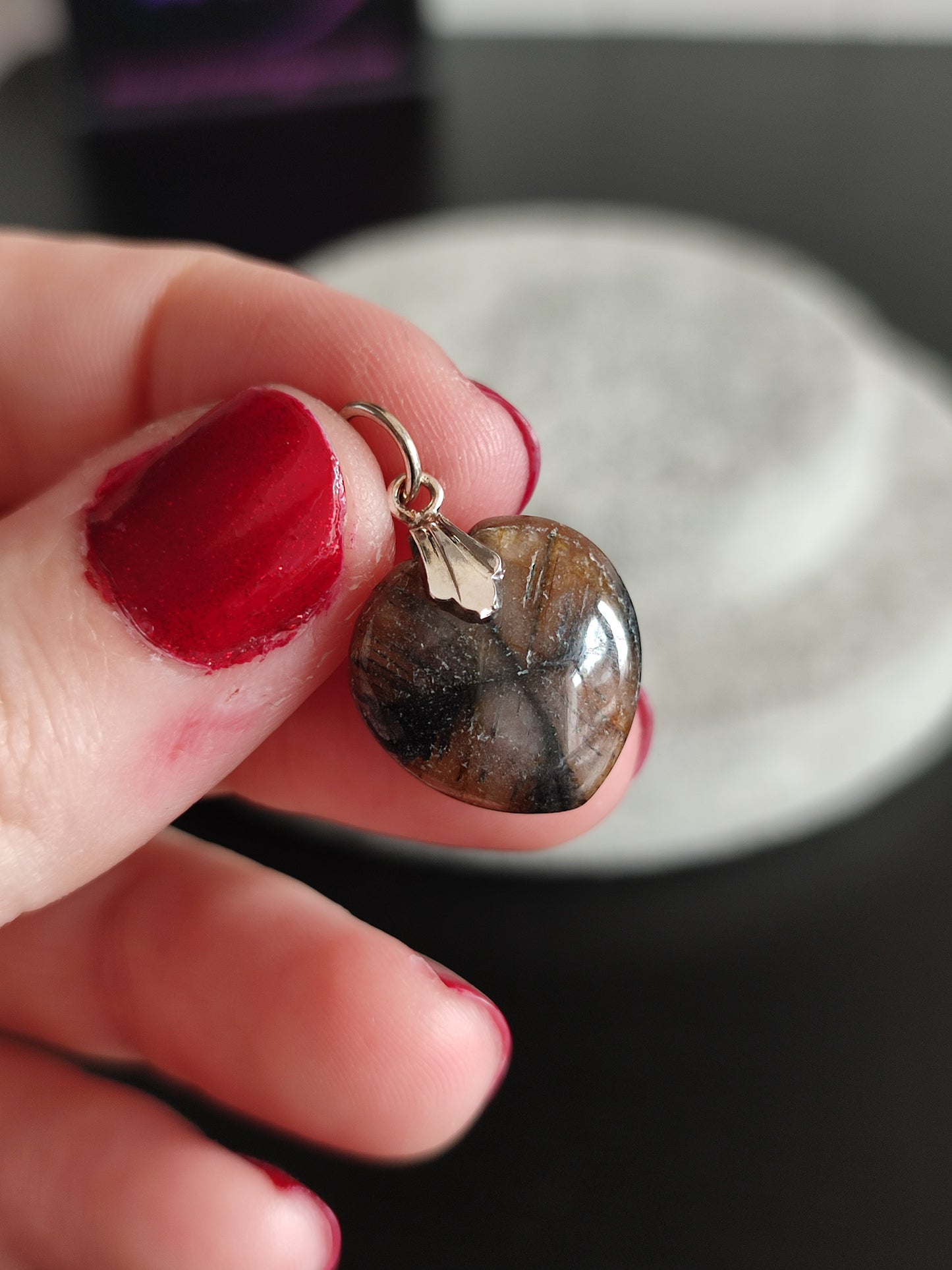 Colgante corazon plata de ley 925 con quiastolita