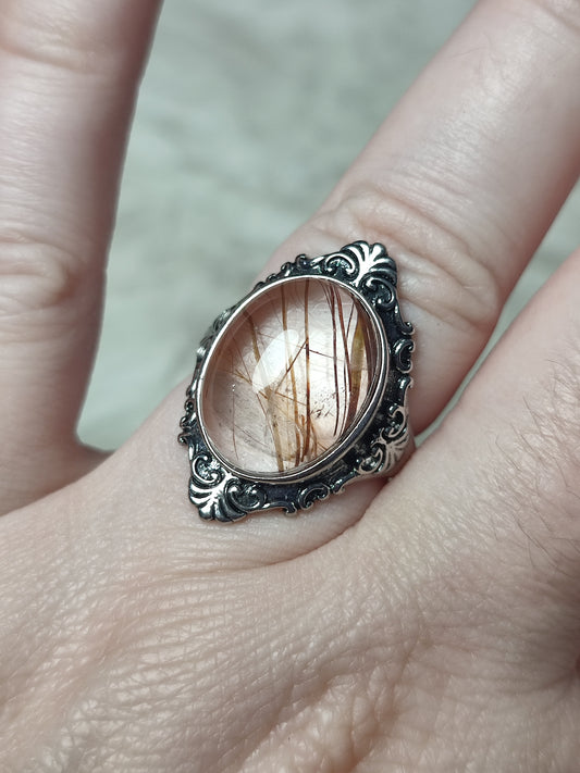 Anillo bisutería ajustable con cuarzo rutilo cobre - ver descripción