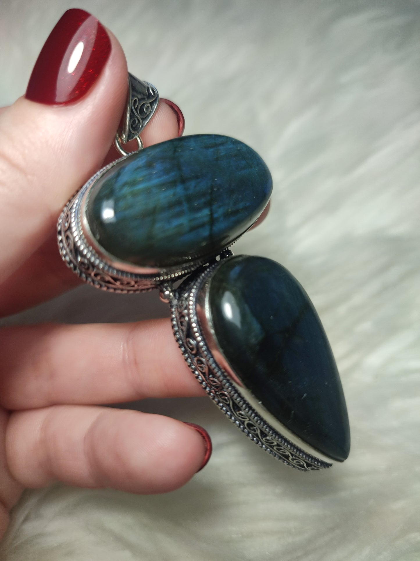 Colgante baño plata y Labradorita doble flash n° 77