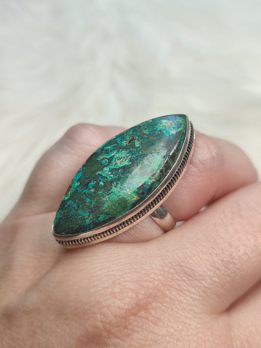 Anillo baño de plata y crisocola