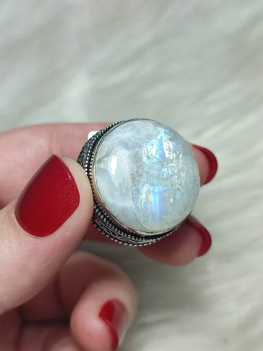 Anillo baño de plata con piedra luna ref.125