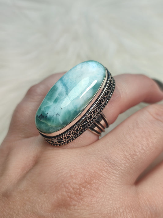 Anillo baño de plata larimar AP