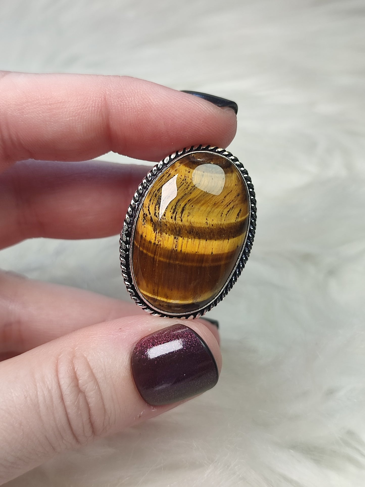 Anillo baño de plata con ojo de tigre N°12