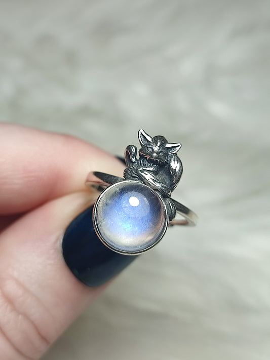 Anillo plata 925 con piedra luna kitsune - ajustable n° 51