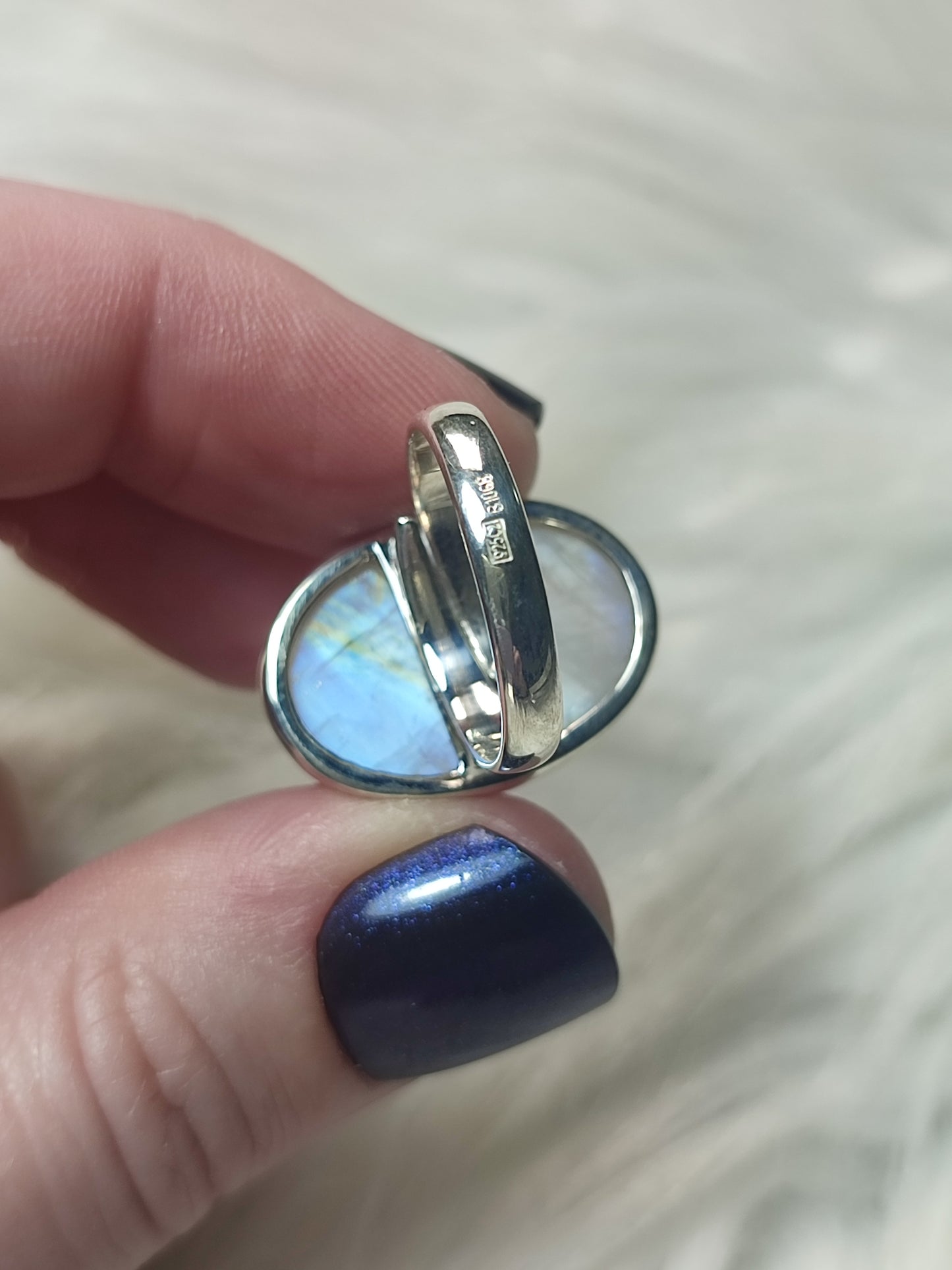 Anillo plata 925 con Piedra Luna flash - ajustable n° 15