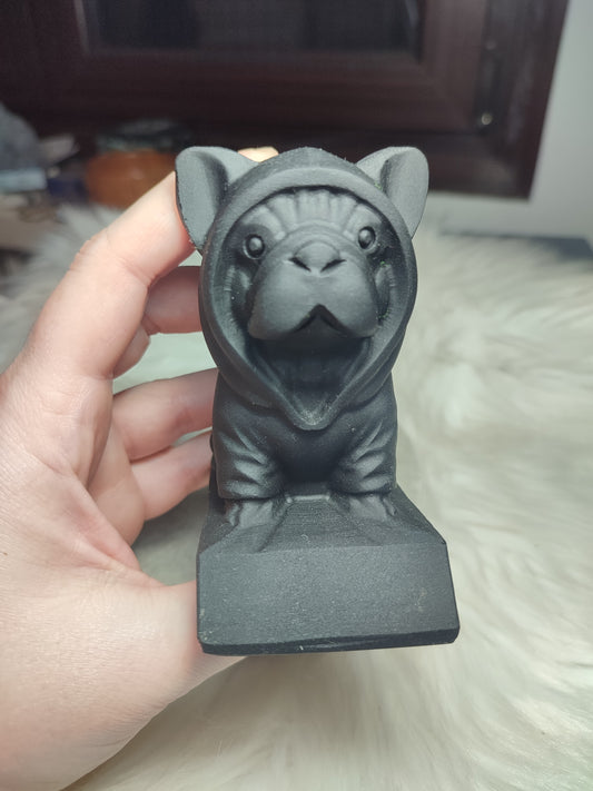 Bulldog francés tallado en obsdiana + 400 gramos