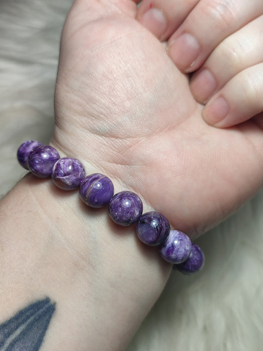Pulsera unica esferas de charoita extra 11 mm