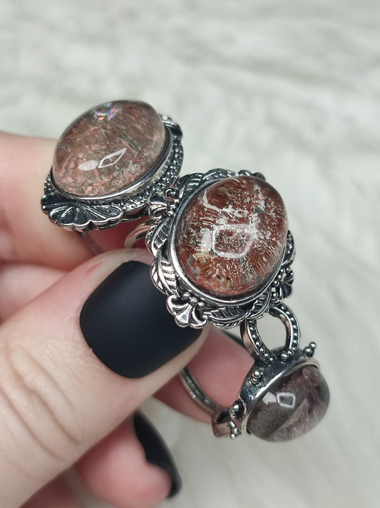 Anillo bisutería ajustable con cuarzo jardín - ver descripción