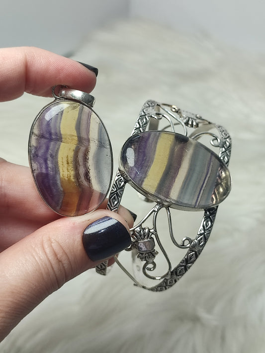 Conjunto baño de plata y flúorita multicolor