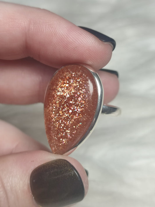 Anillo plata 925 con piedra sol - ajustable n° 34