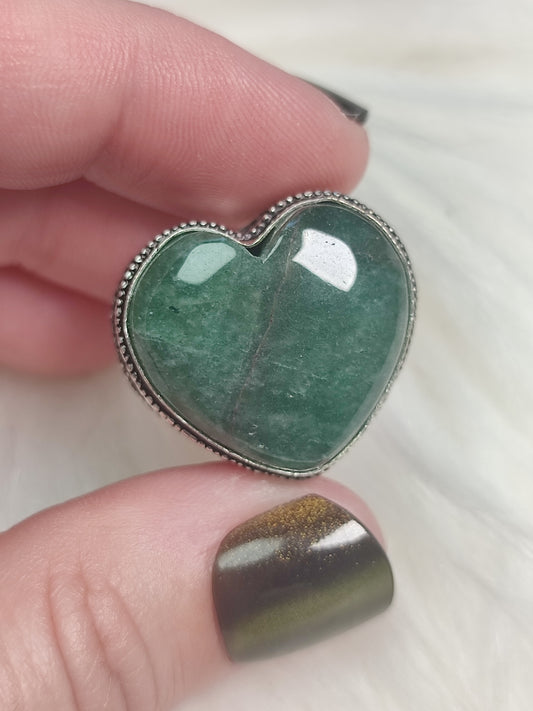 Anillo baño de plata con aventurina verde