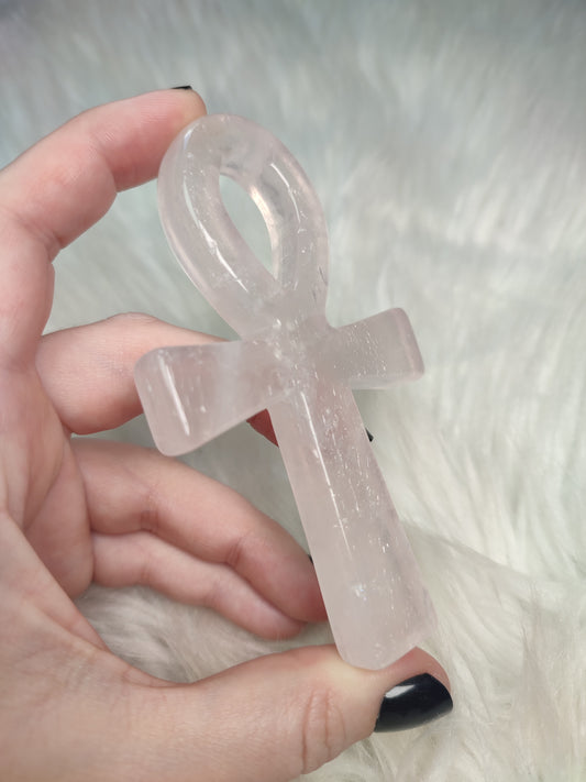 Cruz de la Vida Egipcia Ankh Cuarzo rosa