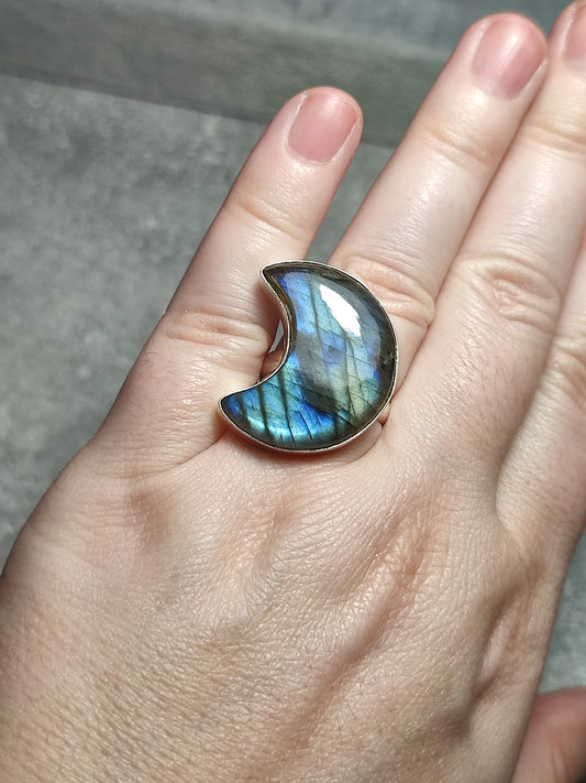 Anillo luna baño de plata con labradorita - Ajustable 28
