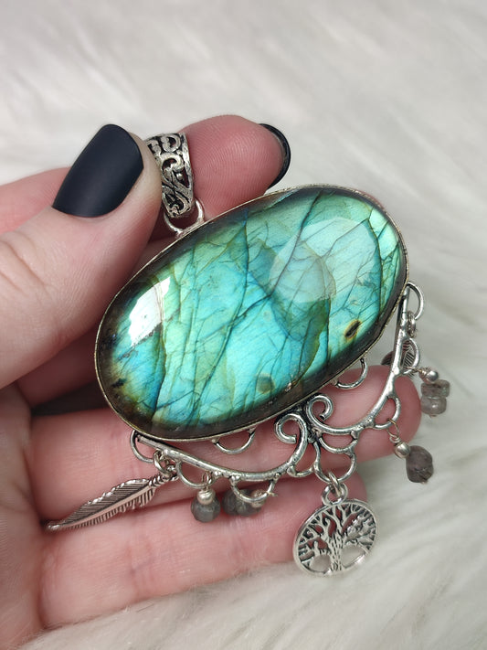 Espectacular Colgante baño de plata labradorita flash articulable - N° 4