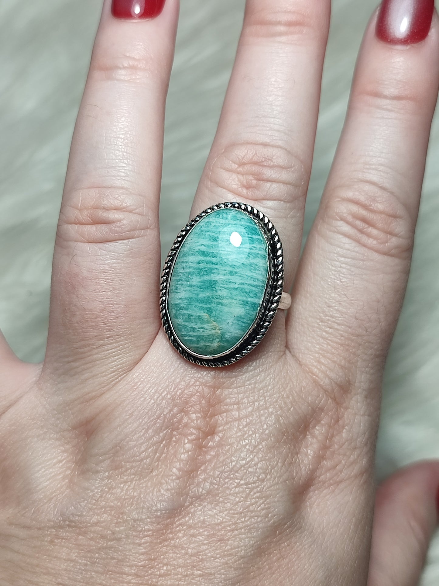 Anillo baño de plata con amazonita - ref.66