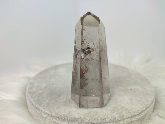 Punta cuarzo jardín ahumado con hematite - n° 74