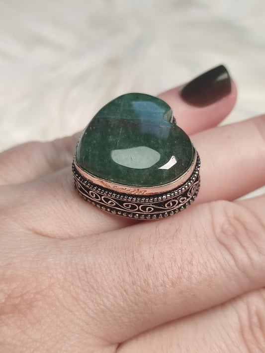 Anillo baño de plata con aventurina verde