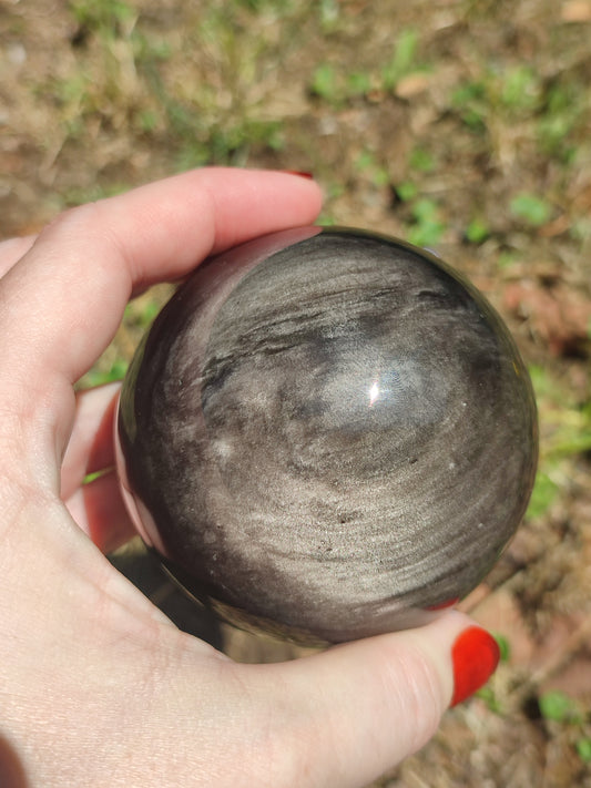 Esfera obsidiana plateada alta calidad - 595 gramos