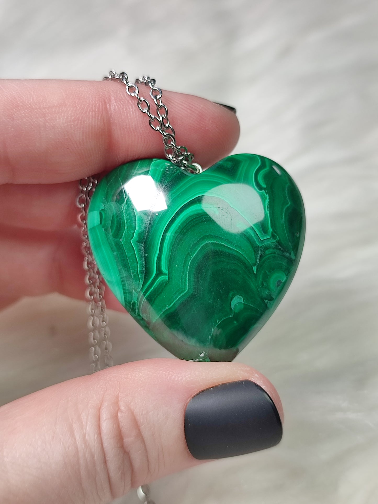 Colgante corazon en acero con malaquita n°114