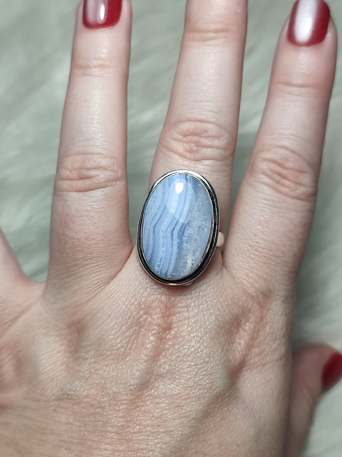 Anillo baño de plata con calcedonia azul - ref.44