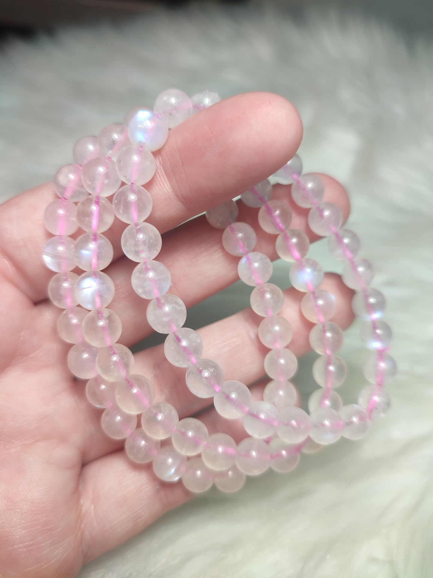 Pulsera bola piedra luna 7 mm - Calidad +