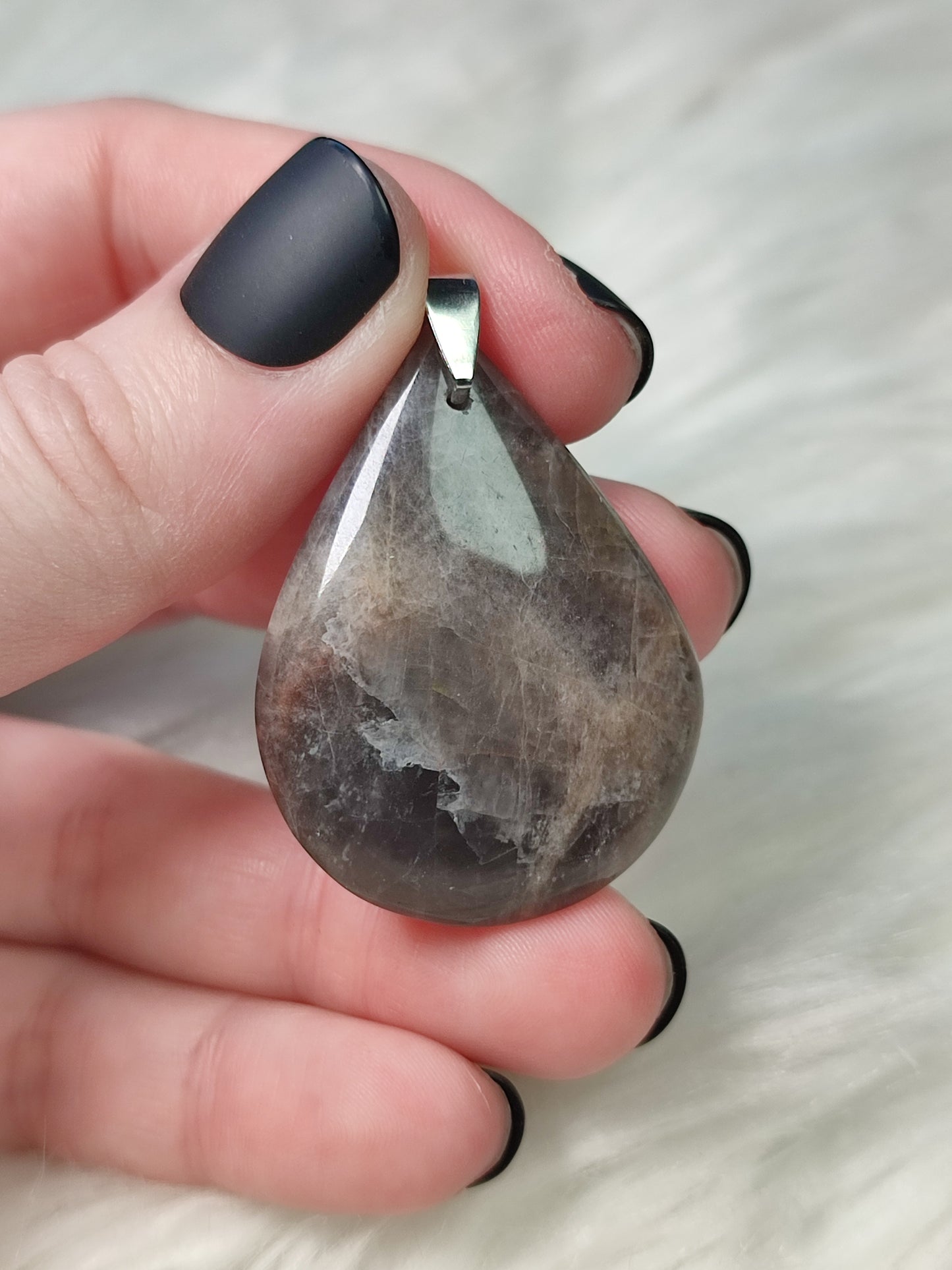 Colgante acero con piedra luna negra n°109