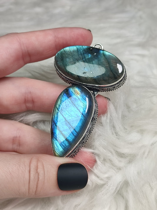 Colgante baño plata y Labradorita doble flash n° 103