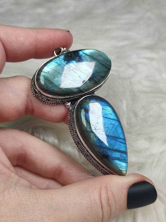 Colgante baño plata y Labradorita doble flash n° 103