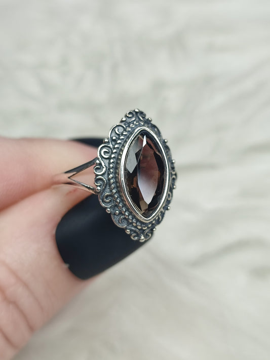 Anillo plata 925 con cuarzo ahumado facetado - ajustable n° 7