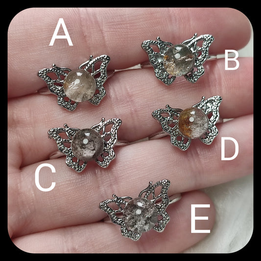 Anillo bisutería ajustable con cuarzo jardín mariposa - ver descripción