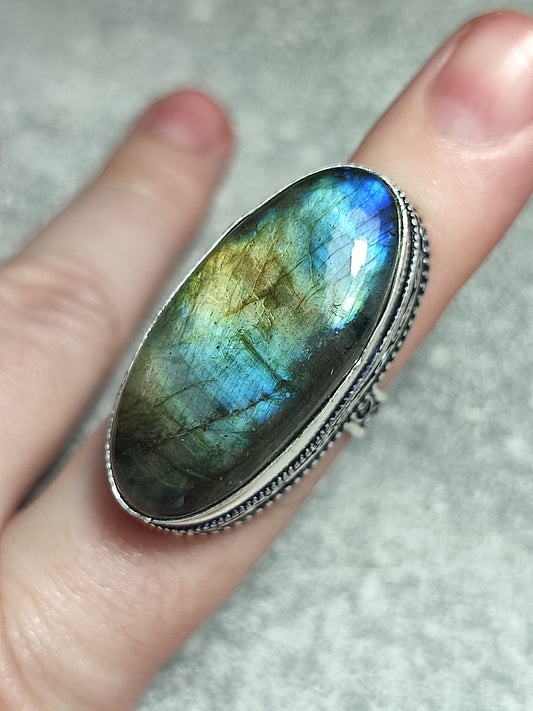 Anillo baño de plata con labradorita n°10