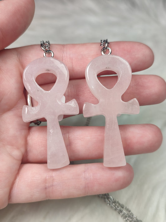 Collar acero cruz egipcia - Varios minerales